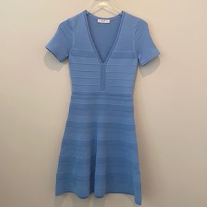 SANDRO Blue Ciel Pointelle Stretch Fit and Flare Dress